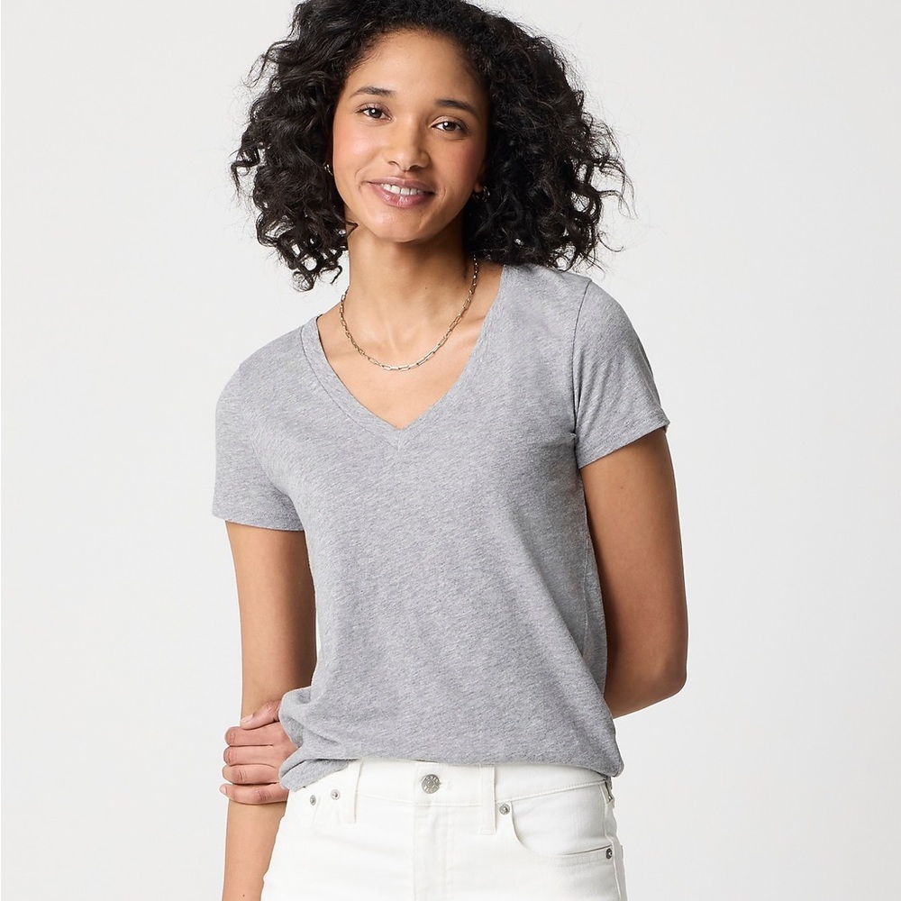 J. Crew Heather Gray Slub Cotton V-Neck Short Sleeve Tee